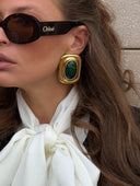 Fifth Avenue Flame Statement Earrings in Green and Gold